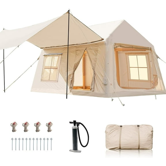 NAIZEA Inflatable Tents for Camping, Blow Up Tent with Hand Pump, Easy Setup Inflatable Hot Tent with Stove Jack, Waterproof Oxford Air Glamping Tents for Camping Adult 4-6 Person
