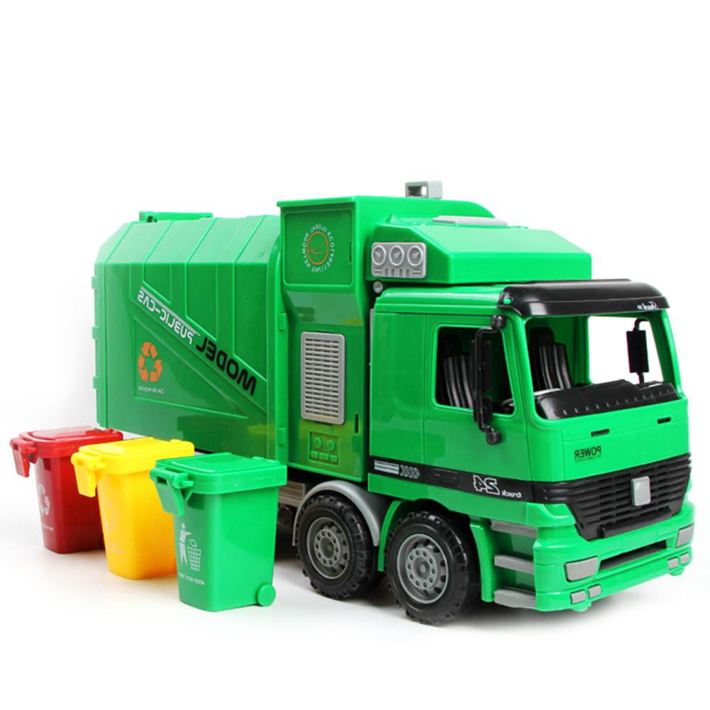 Children Simulation Inertia Garbage Truck Sanitation Car Model Toys with 3 Trash 