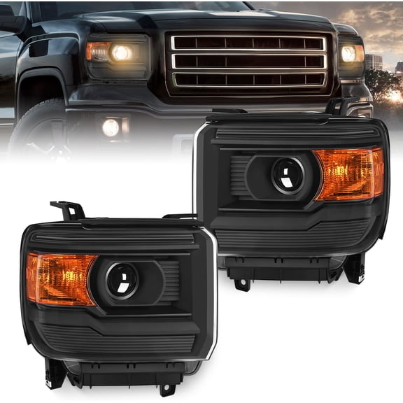 Nilight Headlight Assembly Compatible with 2014 2015 2016 2017 2018 GMC Sierra 1500 2500HD 3500HD Base Black Housing Amber Reflector Clear Lens Headlights Replacement