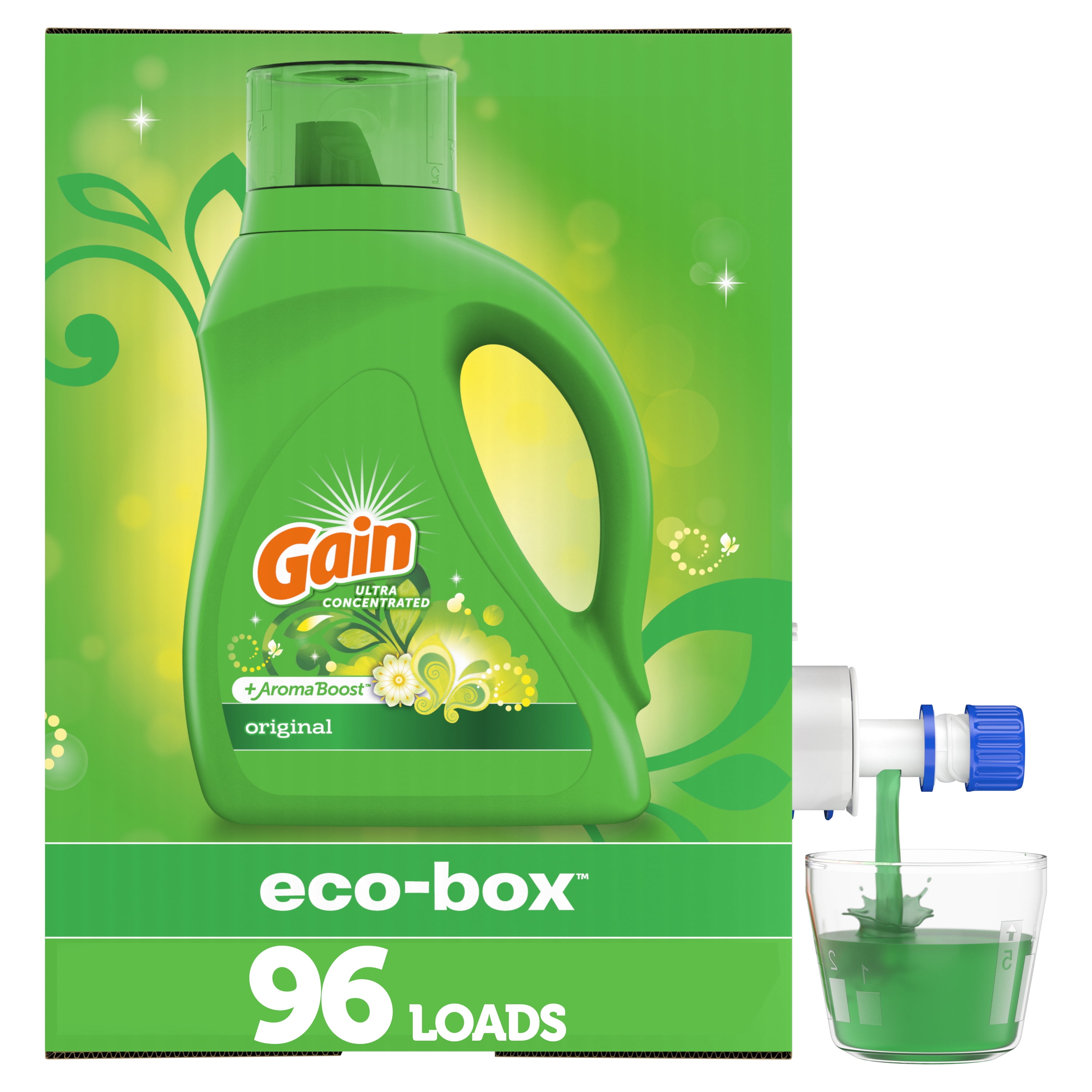 Gain Original Ecobox HE, 96 Loads Liquid Laundry Detergent, 105 fl oz