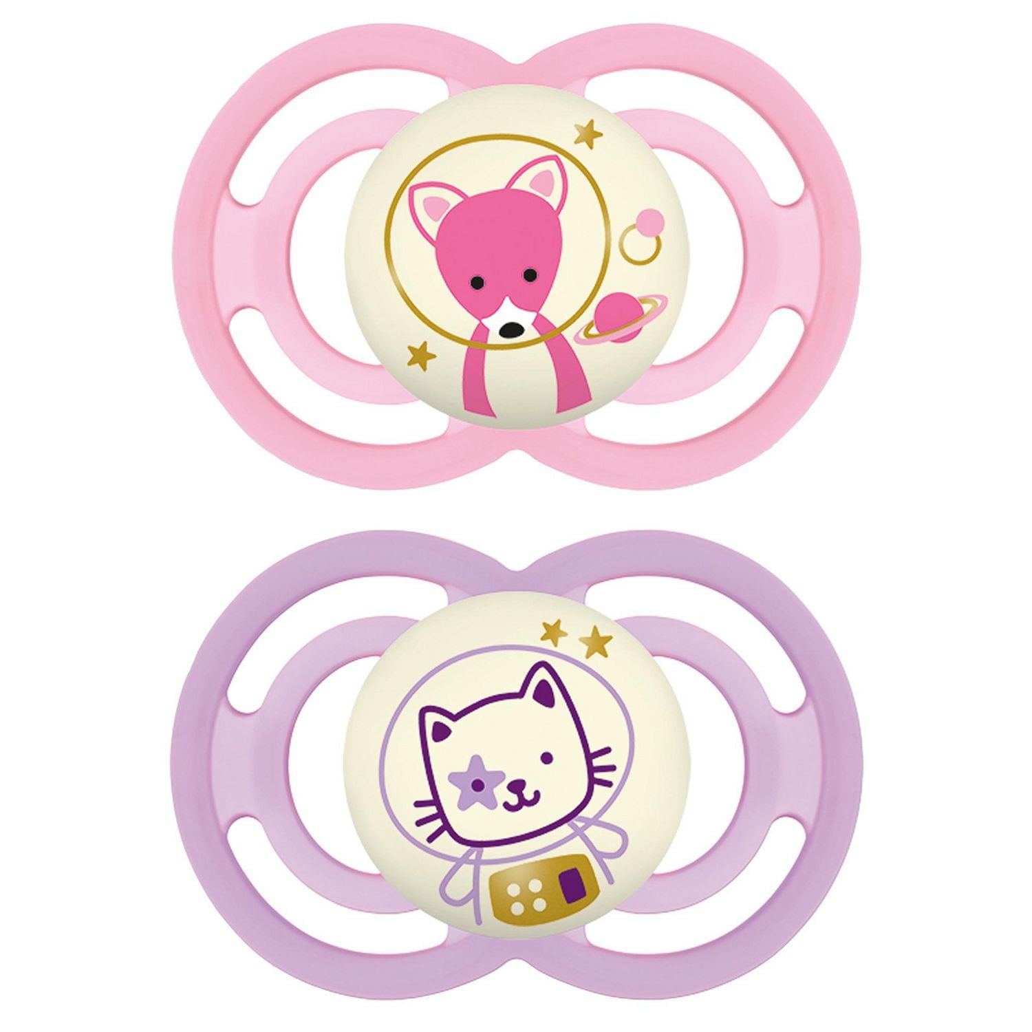 MAM Perfect Night Pacifiers, Glow in the Dark Pacifiers (2 pack), MAM Pacifiers 16 Plus Months, Best Pacifier for Breastfed Babies, Assorted, Baby Pacifier