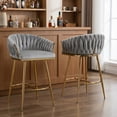 thumbnail image 4 of Peispie 26" Counter Height Bar Stools Set of 4, Modern Velvet Barstools with Mid Back and Gold Metal Legs, Padded Kitchen Island Chairs with Hand-Wave Design for Home Bar, Grey, 4 of 6