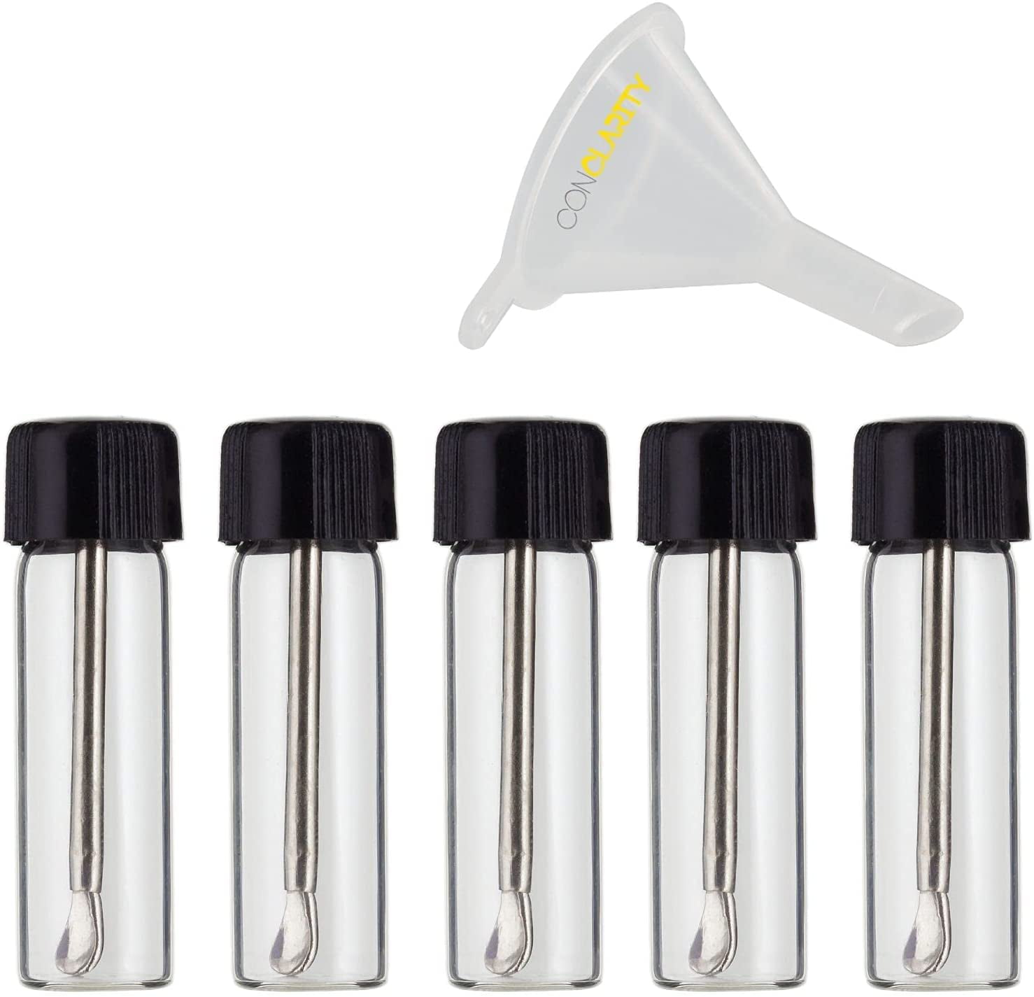 Premium 3g Tall Black Snuff Bullet Spice Storage Glass and Acrylic with ConClarity Micro Funnel 3 Pack Bundle 