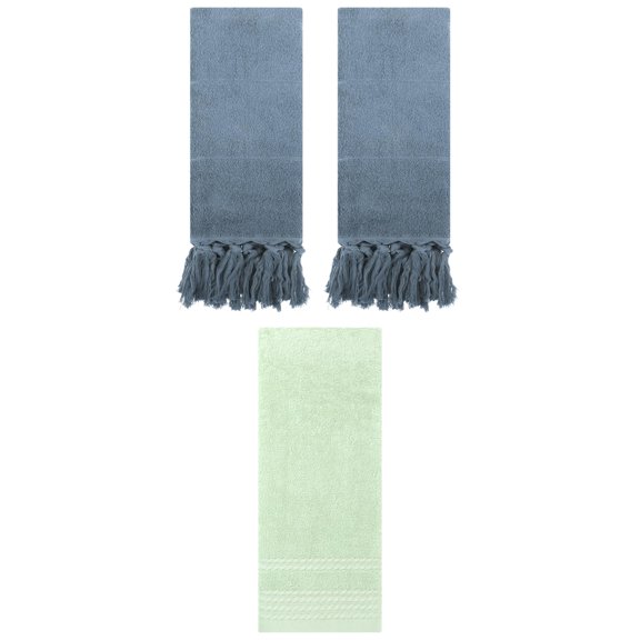 Unique Bargains 3 Pack Striped Tassels Hand Towels for Bathroom 14" x 30" Blue/Green
