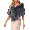 thumbnail image 4 of CHAL DE FIESTA DE PIEL SINTÉTICA PARA MUJERES ELEGANTE CON HOMBROS CAPA M GRIS OSCURO, 4 of 5
