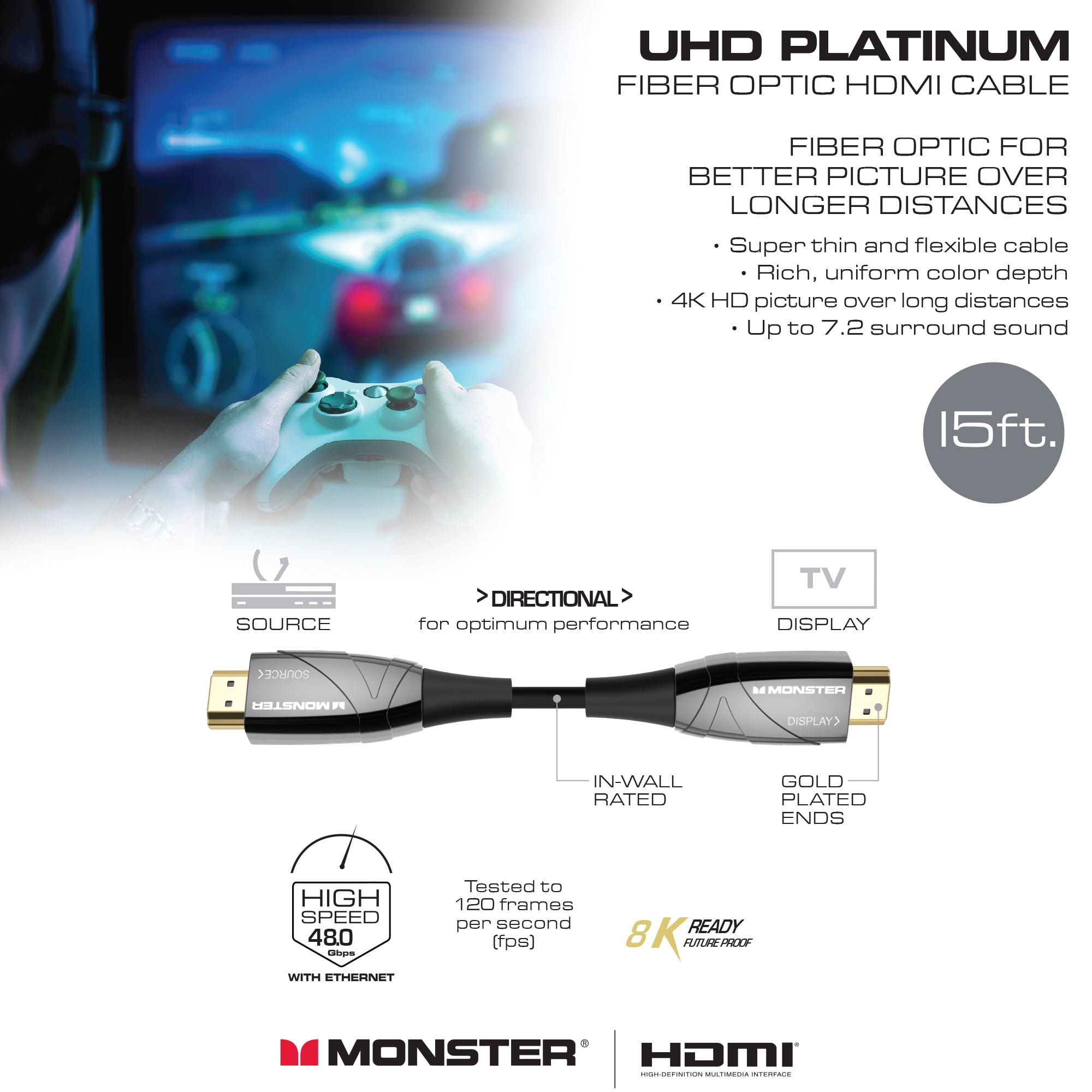 Monster UHD Platinum Fiber Optic HDMI Cable - 75ft