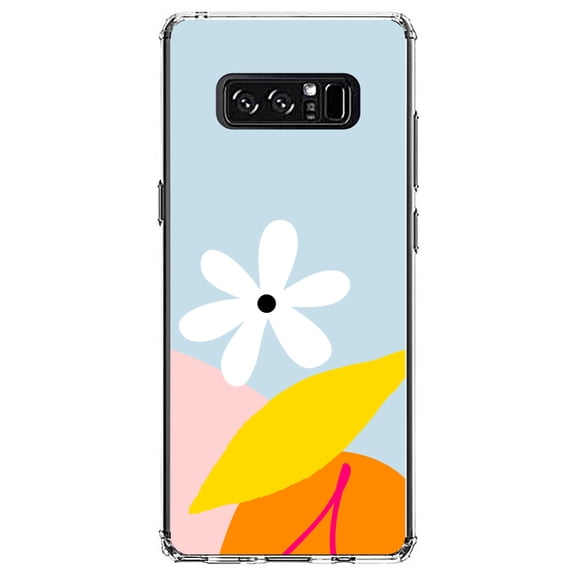 DistinctInk Clear Shockproof Hybrid Case for Samsung Galaxy Note 8 - TPU Bumper, Acrylic Back, Tempered Glass Screen Protector - Summer Vibes Bold Cherry Pink Orange Yellow