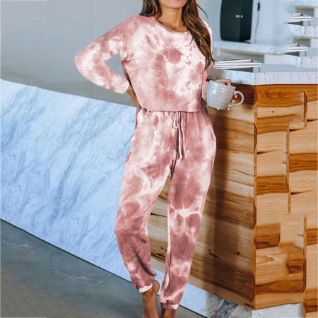 

TIHLMK Pajama Sets for Women Sales Clearance Women s Fashion Slim Contrast Lace Elastic Waist Long Sleeve Casual Two Piece Suit Pajamas Gifts for Women