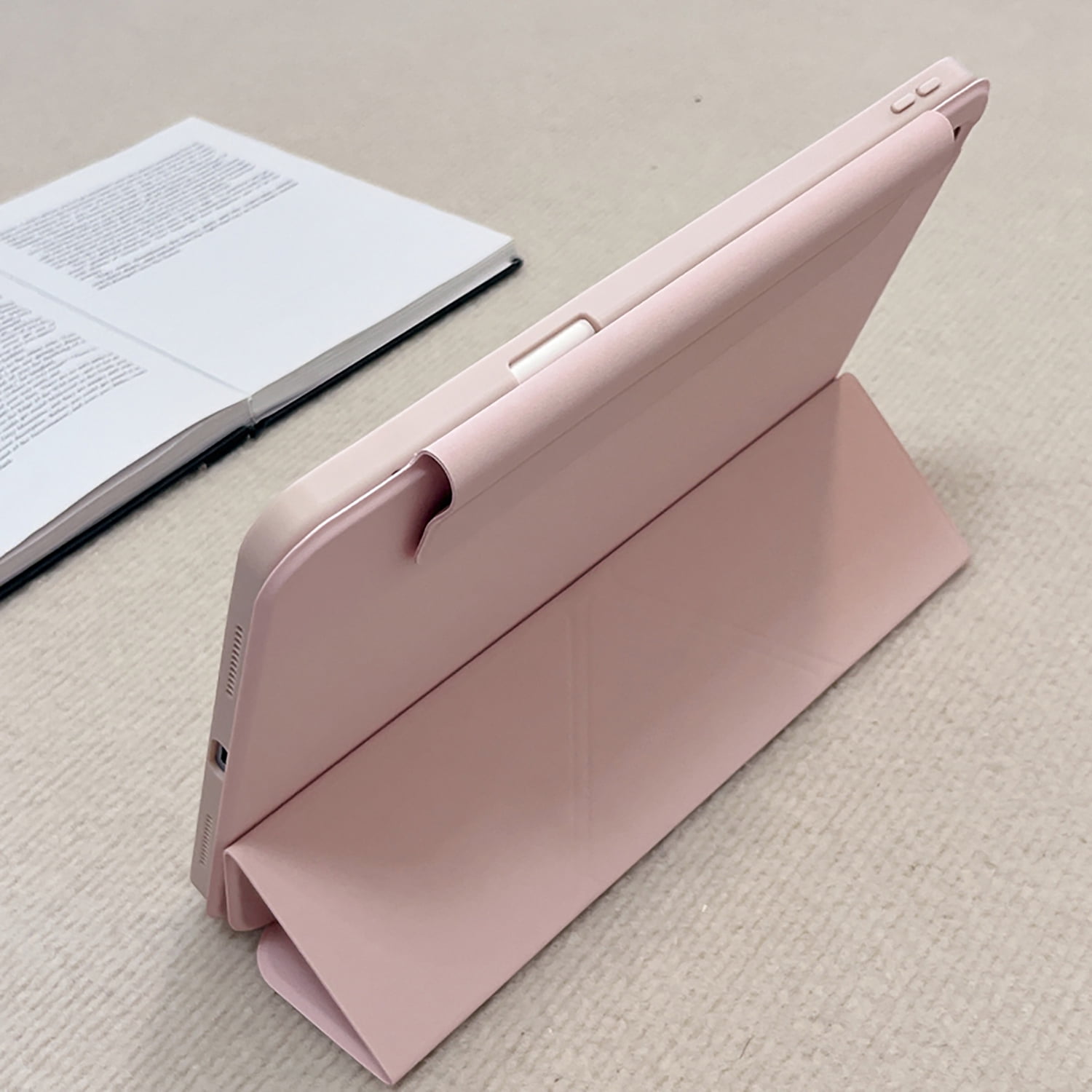 Allytechgroup iPad Mini 7th 6th Generation Case with Pencil Holder, Slim Magnetic Stand Cover, Auto Sleep/Wake, Trifold Protective Shell Case for Apple iPad mini 6/ Mini 7 8.3", Pink