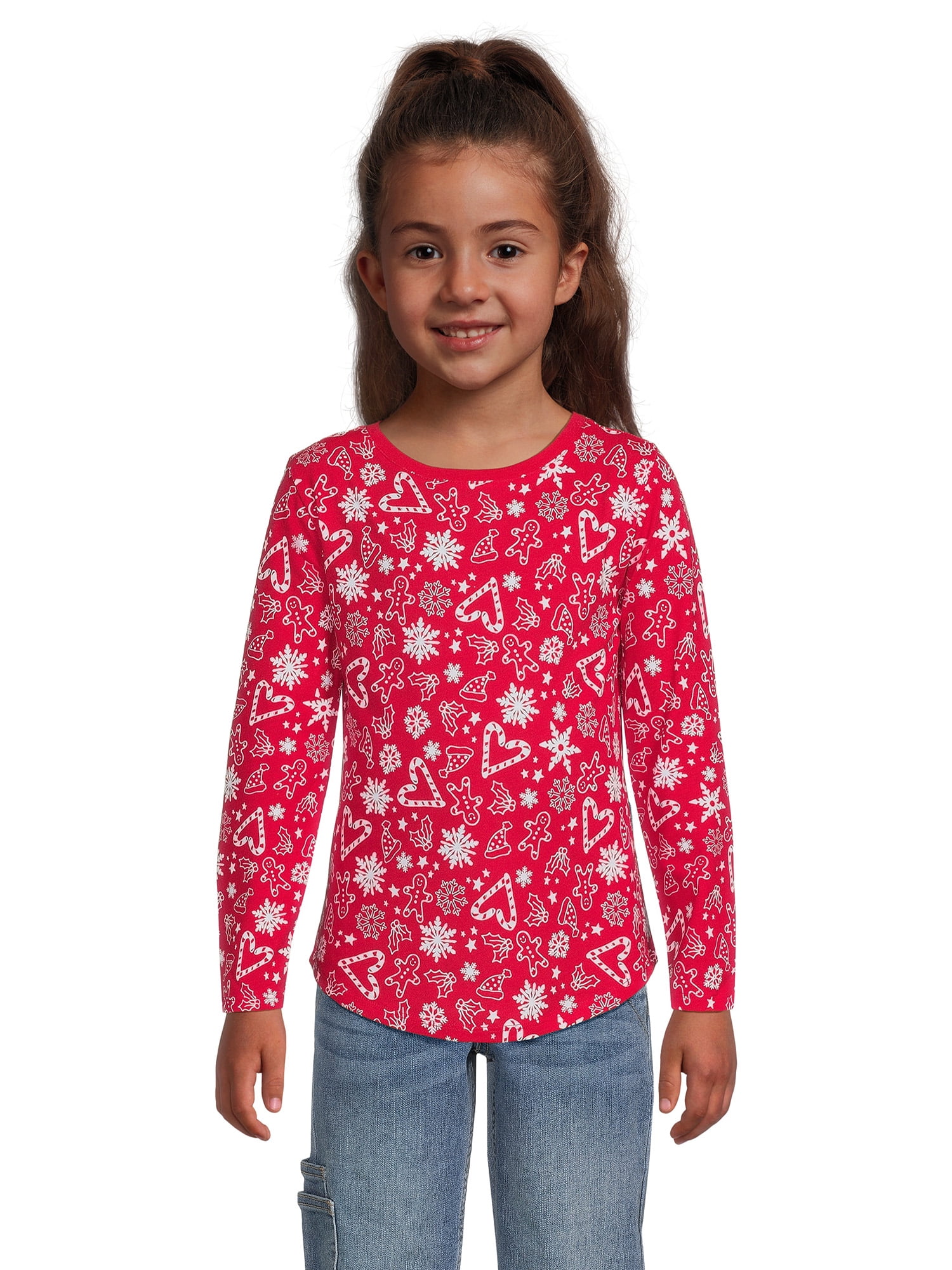Wonder Nation Girls Long Sleeve Solid, Print, Graphic Tees, 3-Pack, Sizes 4-18 & Plus