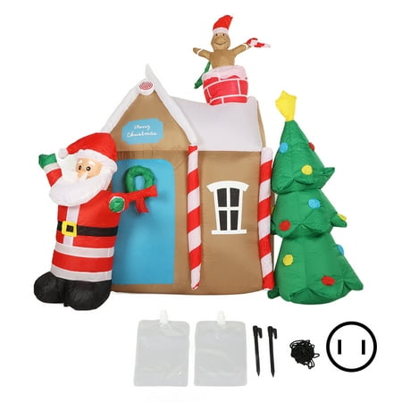 Outdoor Yard Giant Gingerbread House Inflatables Blow Up Decor With Santa Claus And Christmas Tree Christmas Decorations