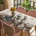 thumbnail image 3 of Rabbits Pine Cone Table Cloths for 5 Foot Rectangle Tables, Sweet Home Texture Rustic Leaf Retro Beige Patio Waterproof Elastic Fitted Tablecloths, Washable Rectangular Table Cover for Camping, 3 of 8