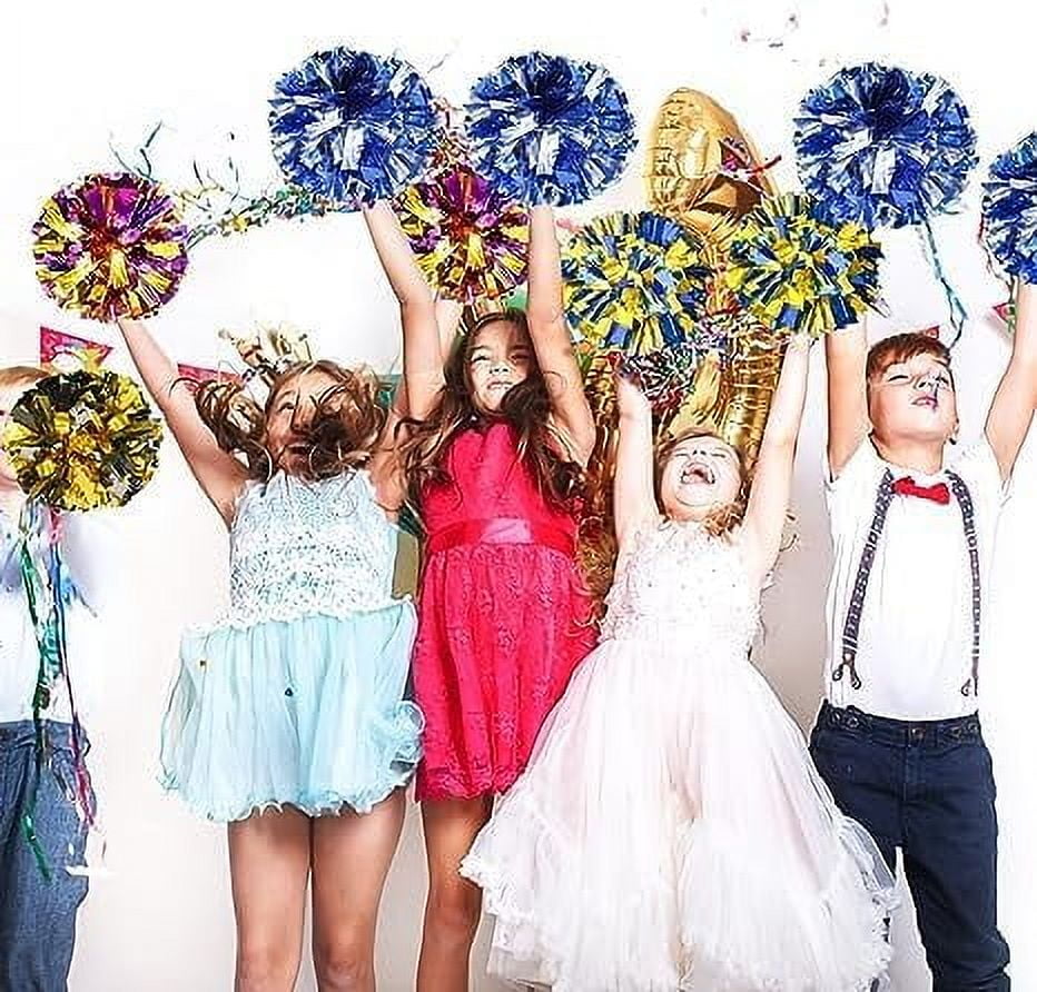 Metallic Cheerleading Pom Poms, 4Pcs Cheerleaders Cheer Pom Poms with Baton Handle, Cheering Squad Hand Flower