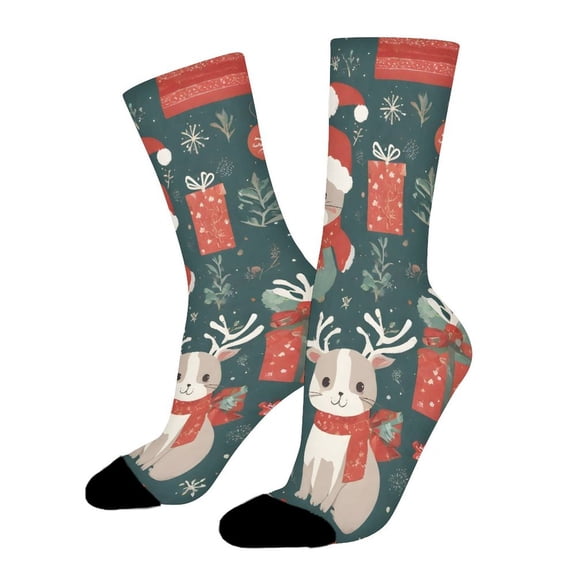 Christmas Scarves Animals Funny Novelty Crew Socks for Women Men Sports
