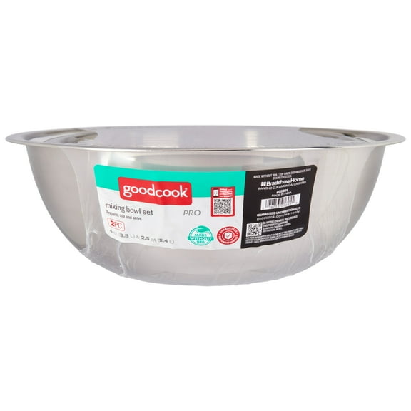 GoodCook Pro 2 Piece Stainless Steel Mixing Baking Cooking Kitchen Bowl Set, 4qt & 2.5qt