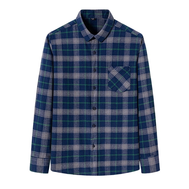 XDZJLR Men Shirts Long Sleeved Pure Wool Plaid Plus Size Fashion Tops