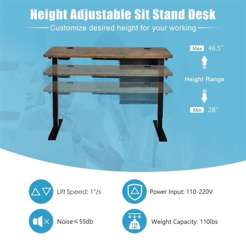 Demi Bonn 48" Electric Height Adjustable Standing Desk with Control Panel, Small Home Office Desk Study Writing Table, Brown