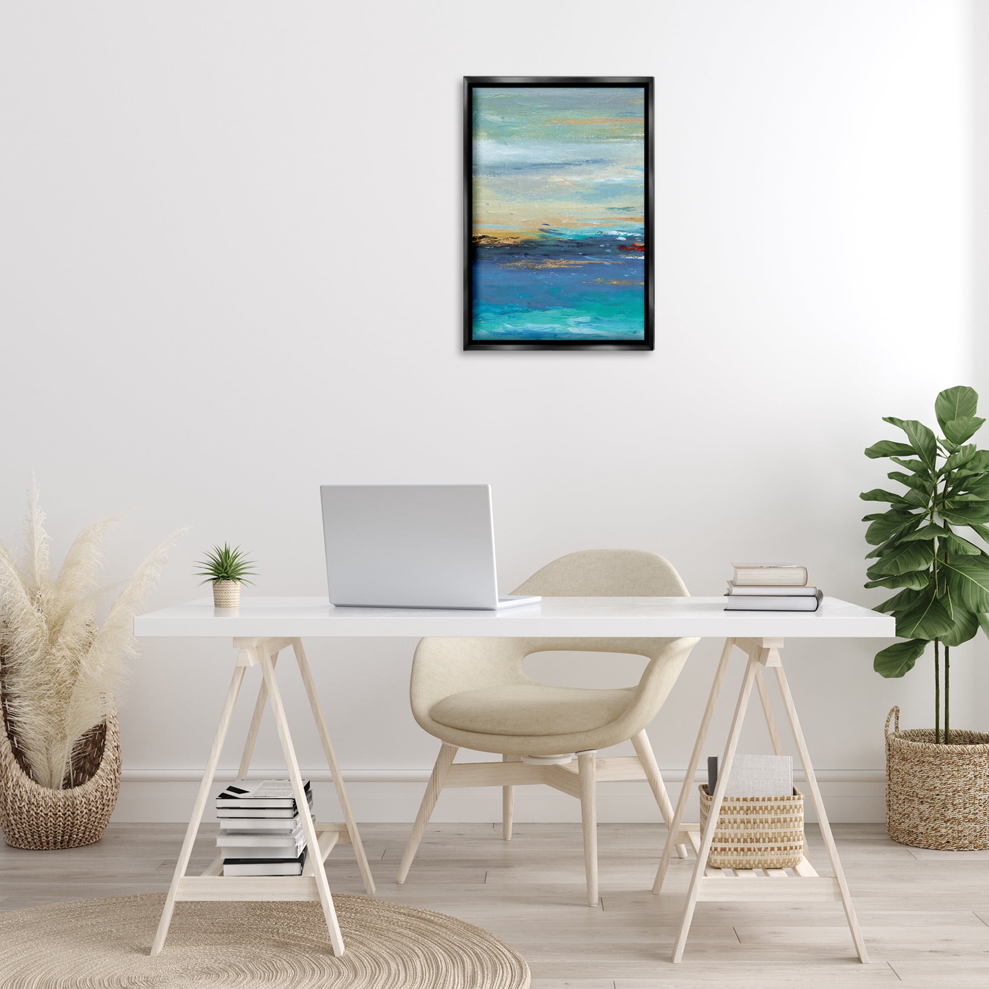 Stupell Industries Ombre Ocean View Abstract Painting Black Floater Framed Canvas Art Print Wall Art, 17 x 25