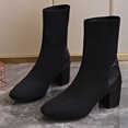 thumbnail image 2 of Xfvqtps Womens Boots Mid Calf Knit Shoe Upper Square Toe Chunky Mid Heel Pull on Elastic Fashion Casual Heel Boots Black, 2 of 9