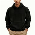 thumbnail image 2 of WMTBSRSW Mens Fuzzy Fleece Hoodies Warm Long Sleeve Pullover with Hood Solid Casual Push Sherpa Hooded Sweatshirts with Kanga Pocket Black L, 2 of 9