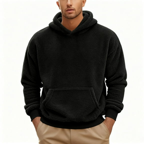 YLSDY Men's Fuzzy Fleece Hoodies Plush Soft Sweatshirt Loose Long Sleeve Winter Pullovers Workout Casual Tee Tops Black XXXL