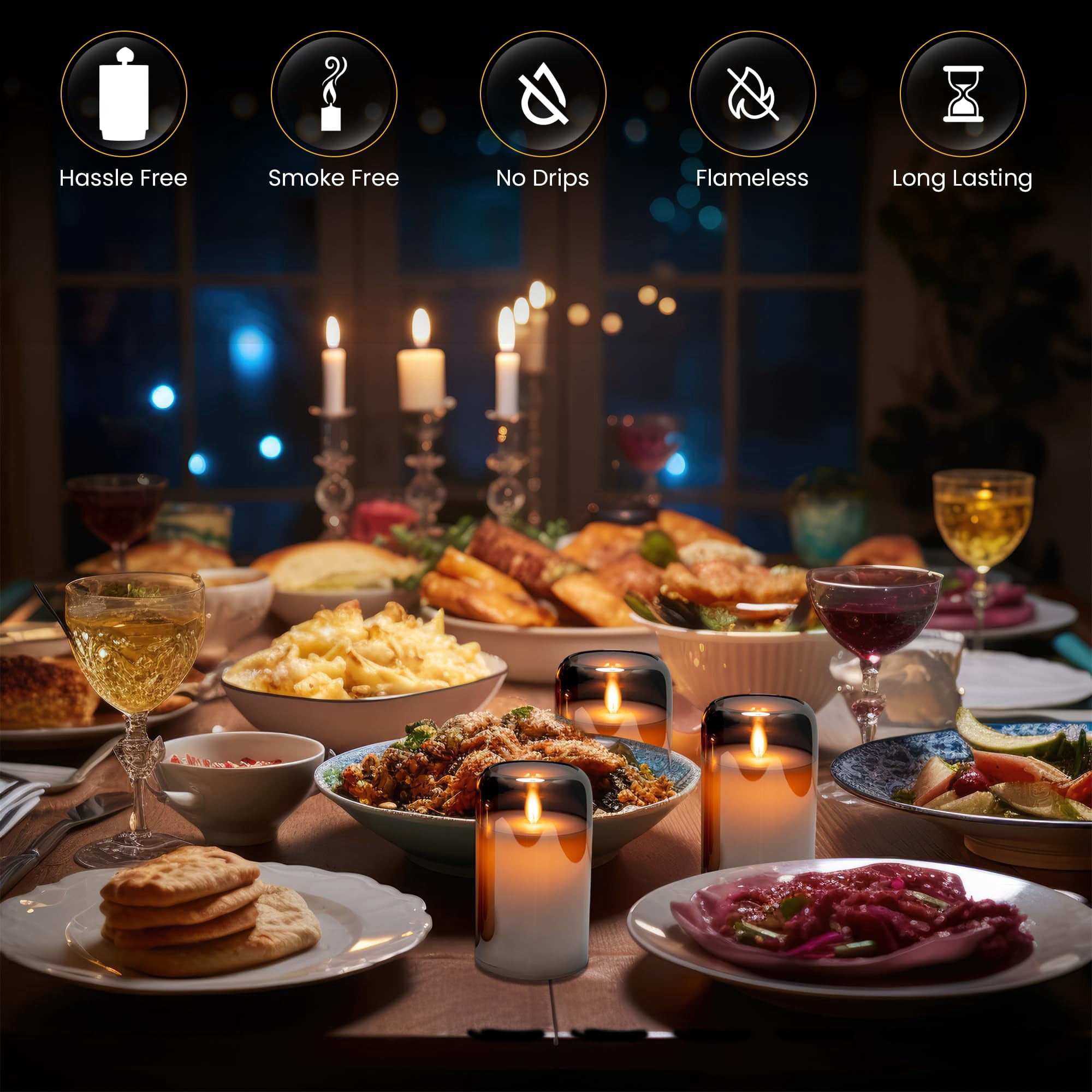 WYZworks LED Mirrored Glass Round Hurricane Pillar Flameless Candles, Real Wax Realistic Wick  Flickering Flame, Battery Operated (Included), Remote & Timer (Set of 3, Silver Gray Metallic)