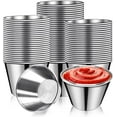 thumbnail image 1 of DJZZ 100 Pcs Tasses à Sauce en Métal 2.5oz Ramequins, Tasses à Sauce en Acier Inoxydable Récipient à Condiments en Métal Réutilisable Rond Coupe à Beurre Vinaigrette Petits Bols de Restaurant, 1 of 6