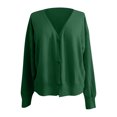 thumbnail image 3 of WTOBBY Women's Fashion Oversized Knit Cardigan Sweater with Buttons Long Sleeves Solid Color Jacket, Comfortable and Stylish Top for Layering in Cool Weather,Dark Green 2XL, 3 of 5