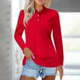 thumbnail image 2 of Tiqkatyck Womens Tops on Sale, Women's Lapel Neck Slim Fit Casual Fashion Top Long Sleeve Shirts for Women Polo Shirts for Women Red S, 2 of 5