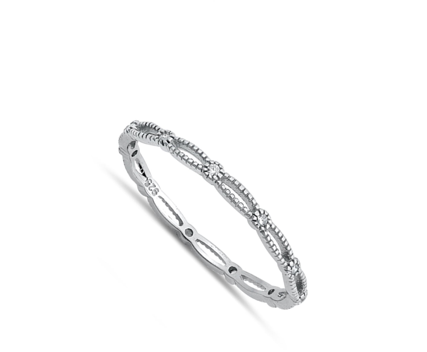 Sterling Silver Clear CZ Dainty Bar Midi Ring - Stackable Band, Sizes 3-10, Simple & Elegant