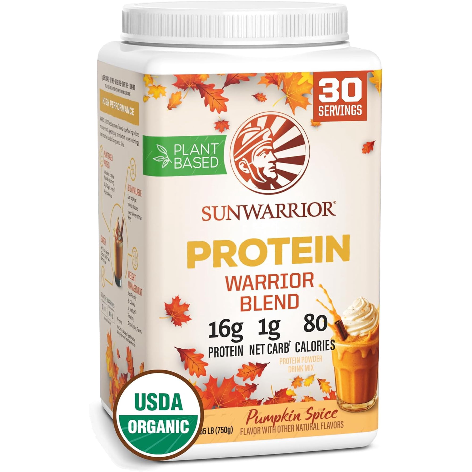 Sunwarrior Plant-Based Protein Powder Warrior Blend, Pumpkin Spice, 16g Protein, 26.46 oz