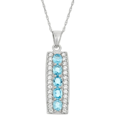 Blue and White Topaz Sterling Silver Oval- and Round-Stone Pendant, 18