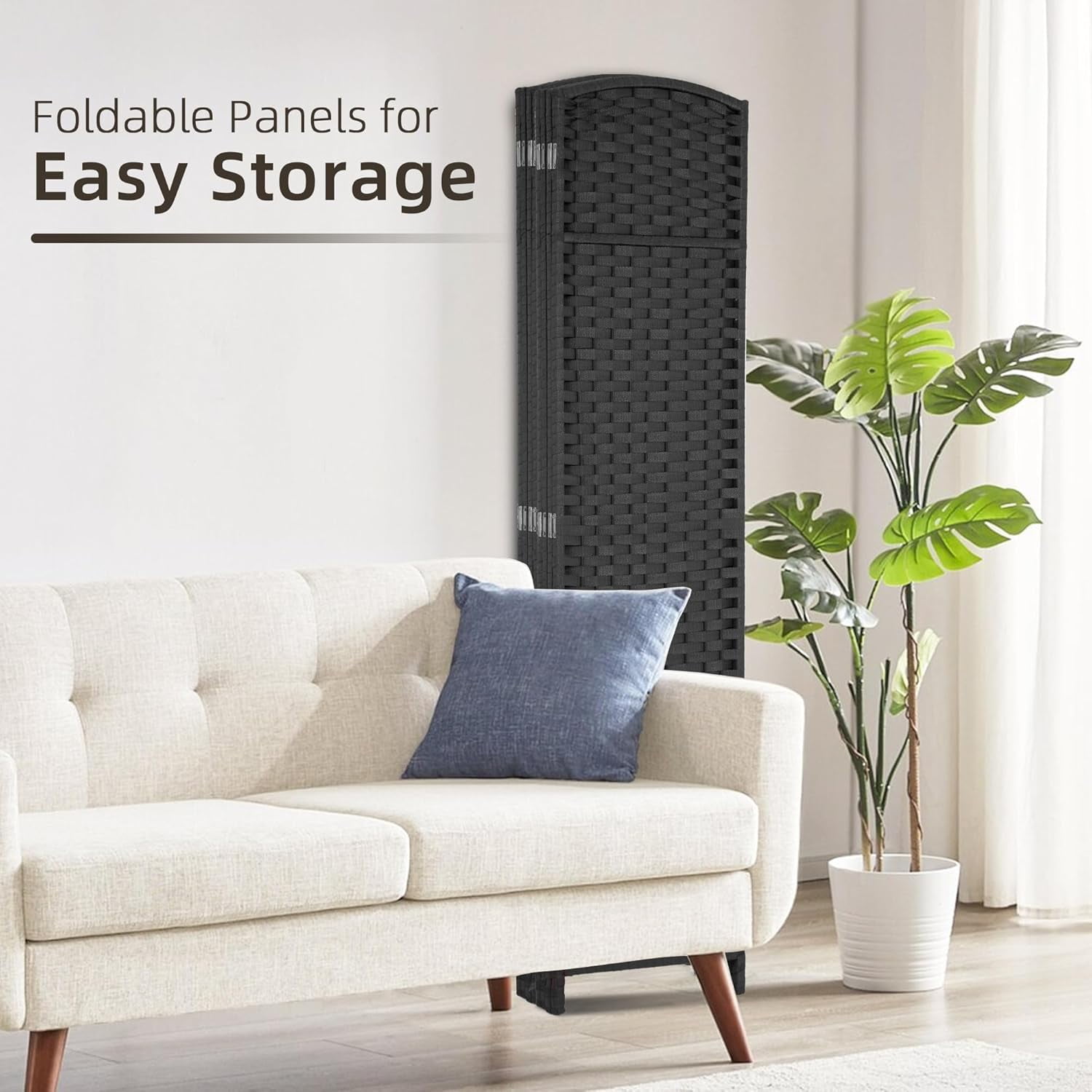 CL.HPAHKL 8 Panel Room Divider, Folding Privacy Screen 5.57 FT Tall Portable Wooden Wall Divider, Black