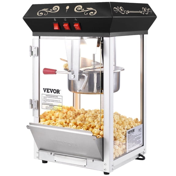 850W Popcorn Popper Machine 8 Oz Kettle Makes 48 Cups per Batch Countertop Popcorn Maker with Tempered Glass Includes 4 Scoops Movie Theater Style Black