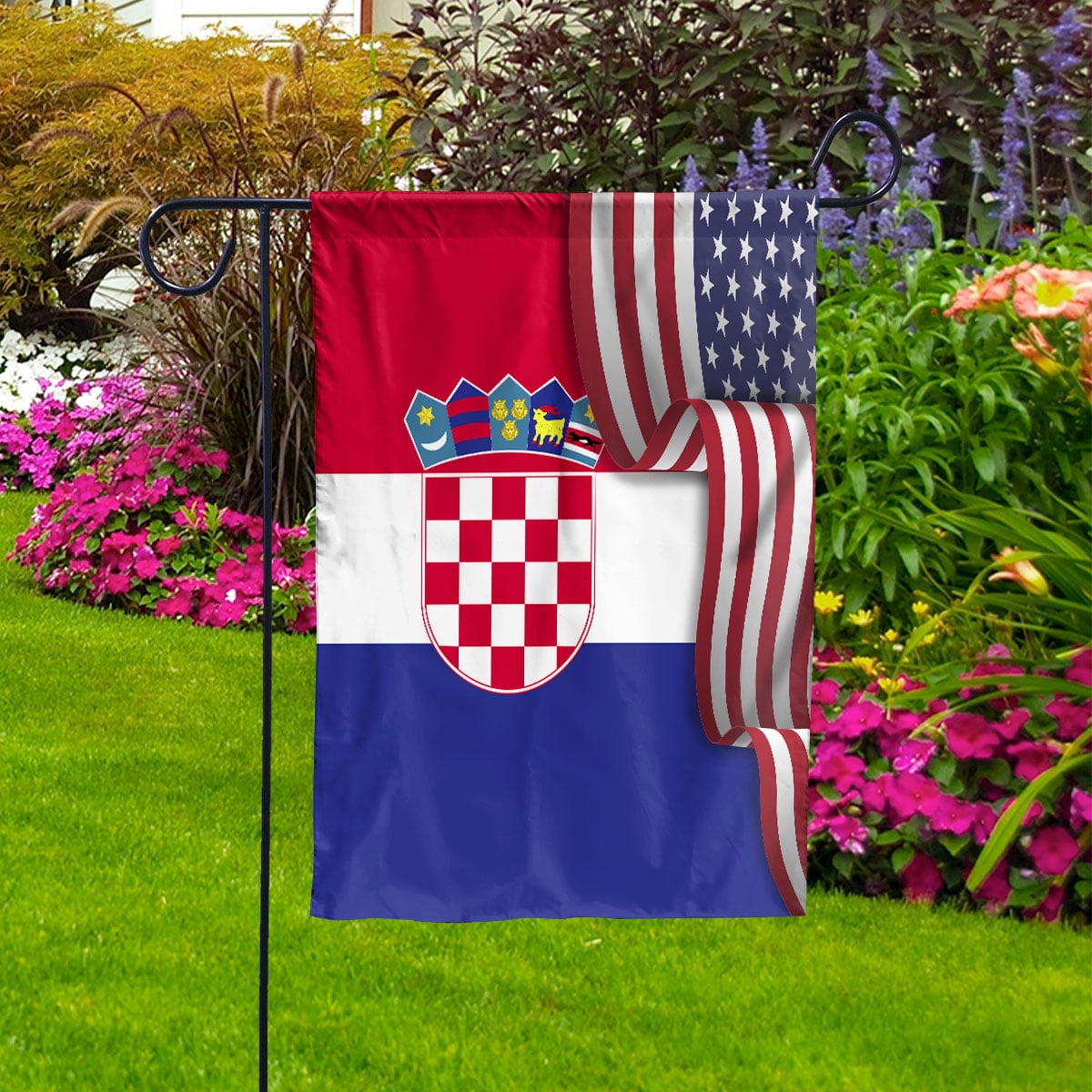 Flag Waving American Flag Croatian Croatia U.S.A Friendship Patriotic Proud House Flag, Double-Sided Decorative Outdoor Flag, Patriotic Polyester Yard Flag 29.5 x 39.5 in