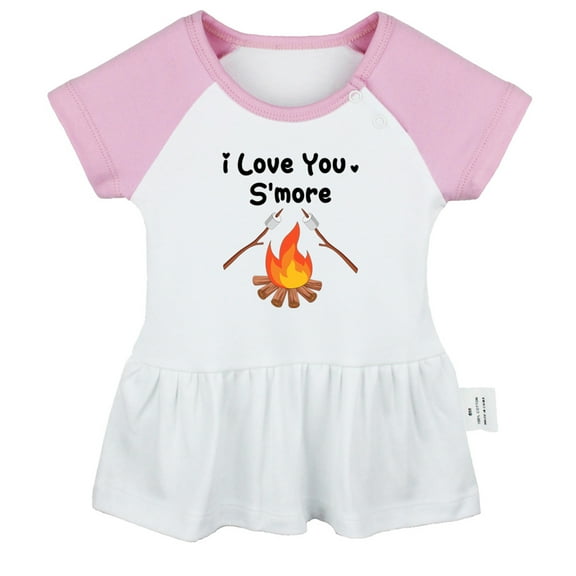 I Love You S'more Bonfire Marshmallows Funny Dresses For Baby, Newborn Babies Skirts, Infant Princess Dress, 0-24M Kids Graphic Clothes (Pink Raglan Dresses, 0-6 Months)