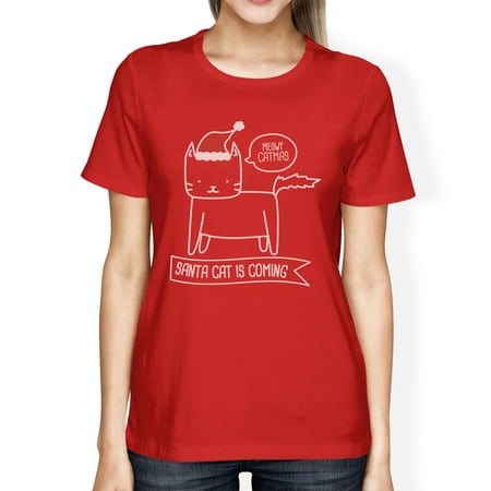 Meowy Catmas Santa Cat T-Shirt For Women Cute Cat Lady Gift Ideas
