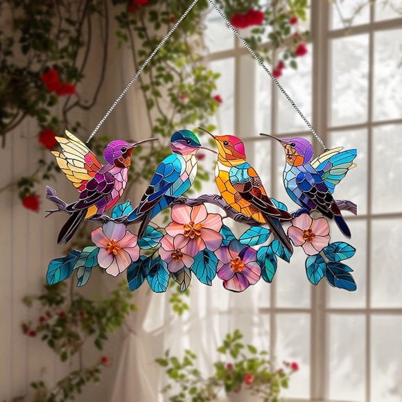 Cartel acrílico de pared Colorful Birds - Colgante decorativo de 12 pulgadas para decoración en casa, oficina y estanterías
