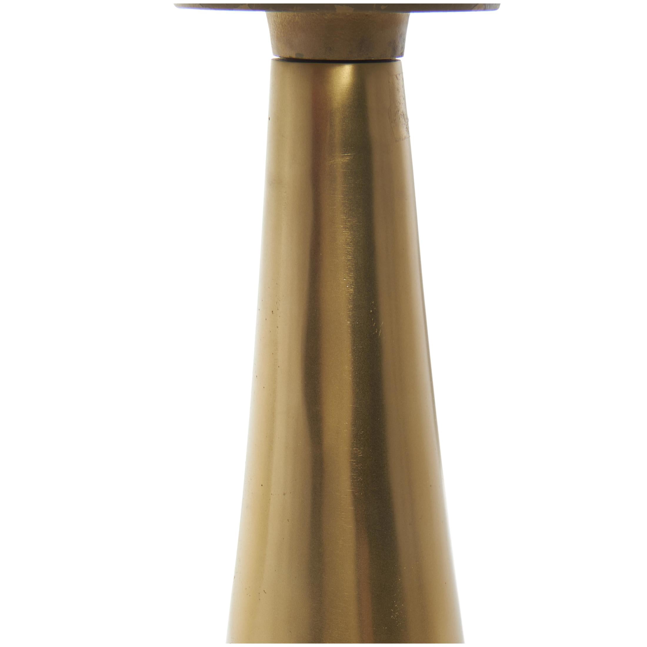 DecMode 14" x 22" Gold Aluminum Metal Cone Geometric Accent Table with Textured Glass Tabletop, 1-Piece
