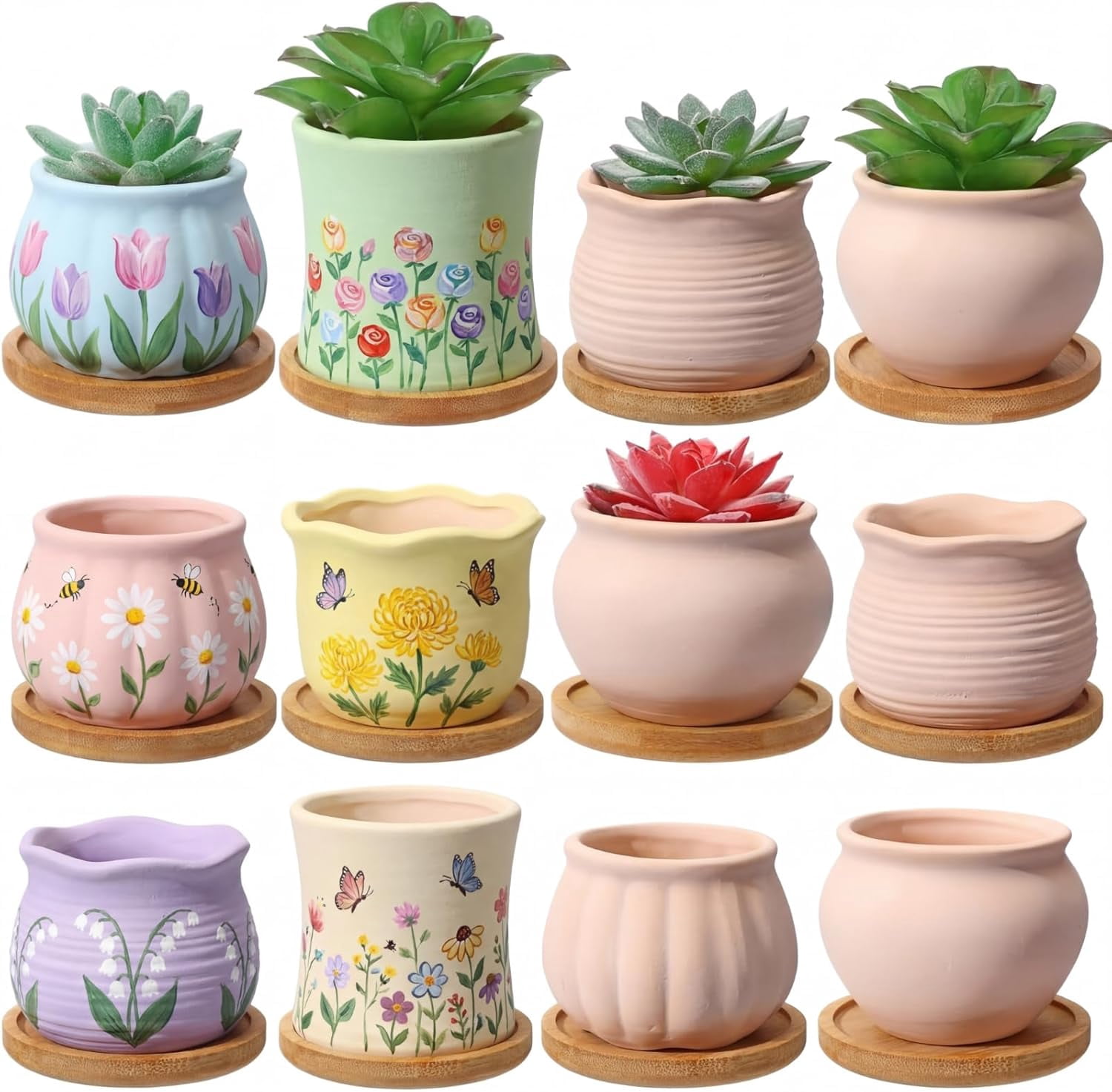 DIY Ceramic Succulent Planter Pots to Paint, Unpainted Flowerpot Craft Kit for Gardening and Pottery Painting, 12 Sets 3 Inch Paint Your Own Planters