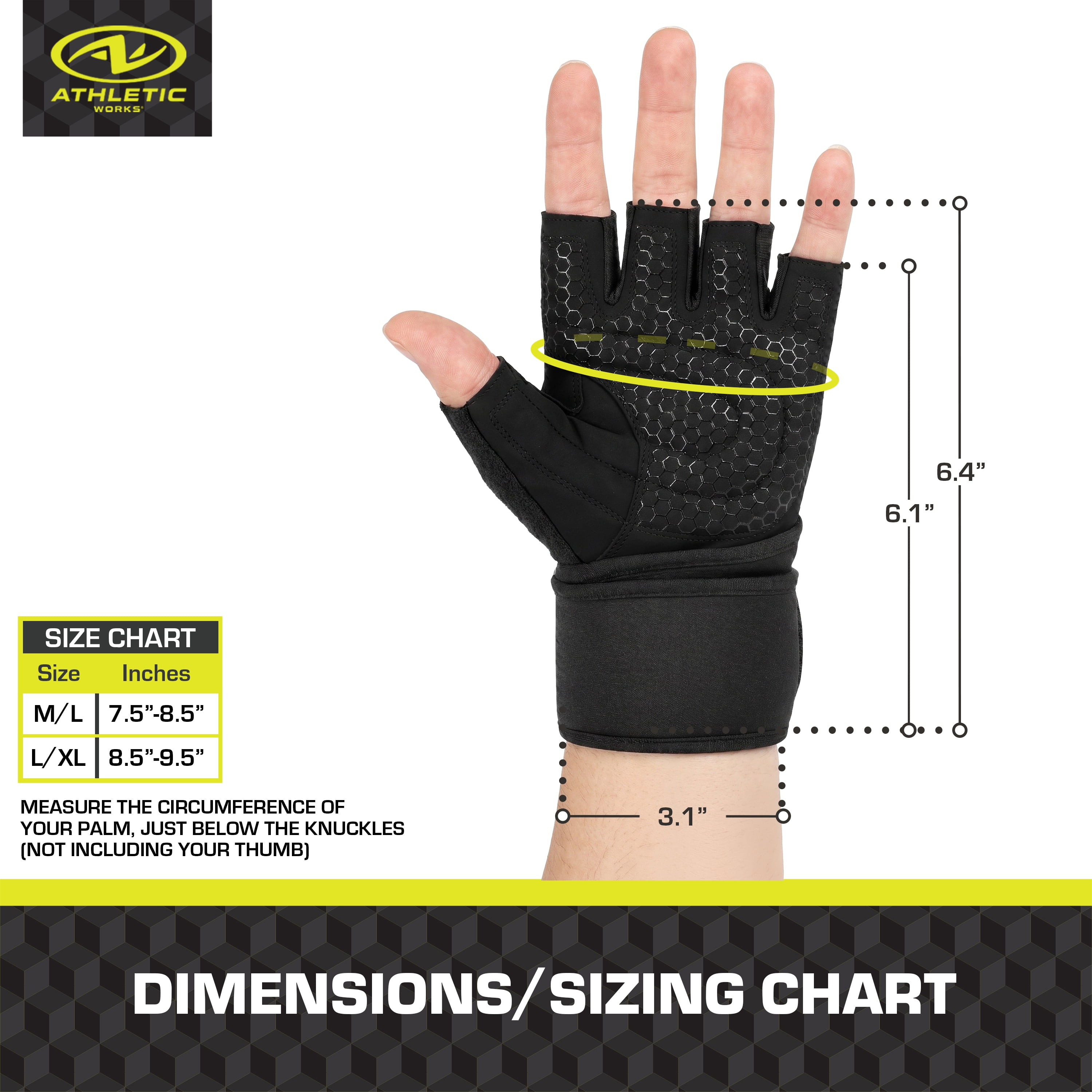 Athletic Works Classic Wrist Wrap Gloves,  M/L