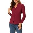 thumbnail image 4 of CAMISA DE BOTONES DE MANGA LARGA EN V ELEGANTE PARA MUJER CHIC XL ROJO VINO, 4 of 6