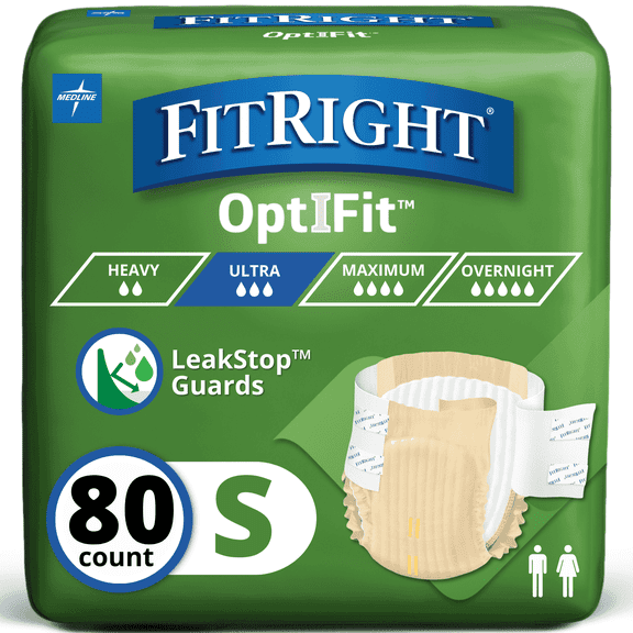 FitRight Adult Incontinence Briefs, Diapers with Tabs, Ultra Absorbent, Small, 20in to 33in, 80 Count