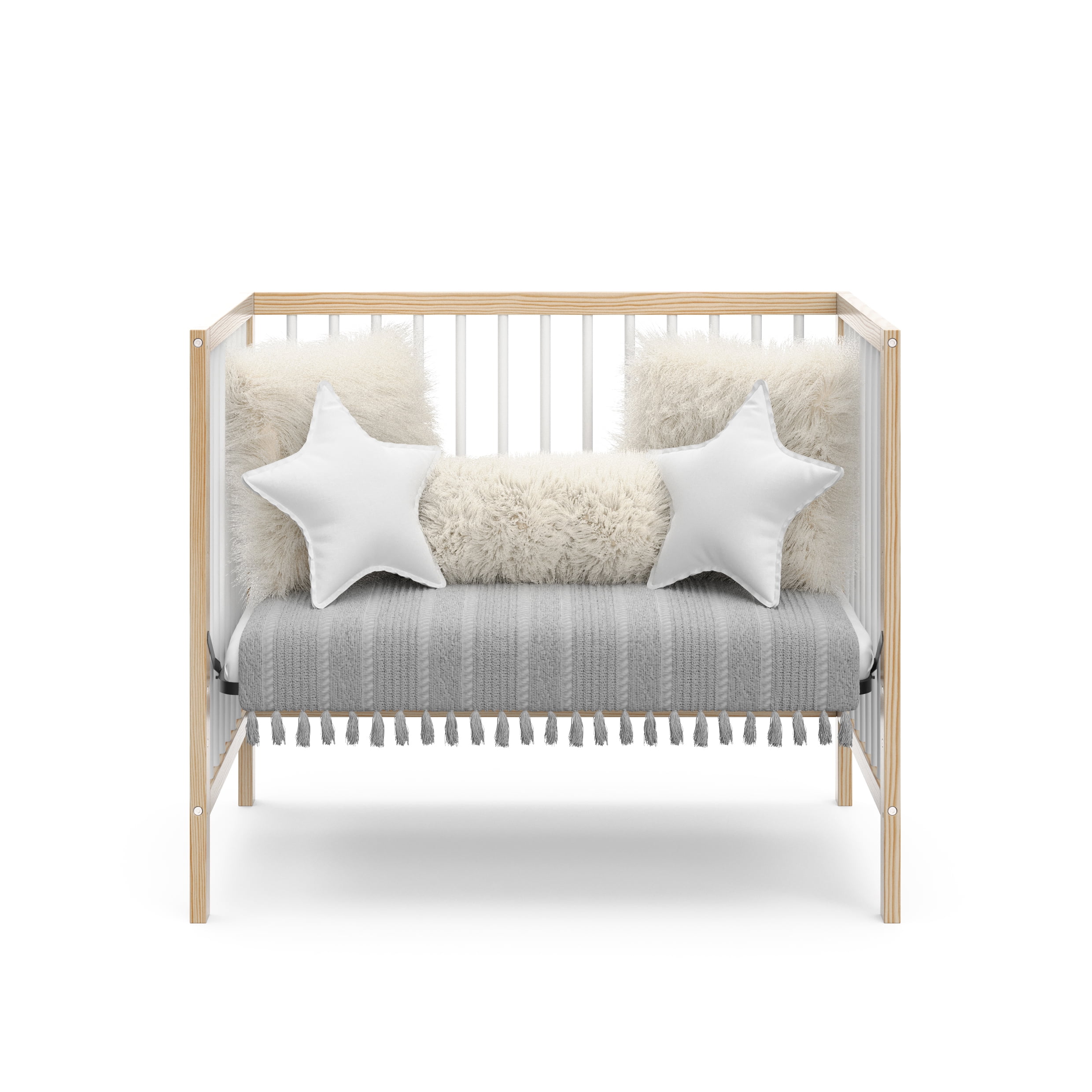 Graco Teddi 4-in-1 Convertible Mini Baby Crib with Mattress, Natural with White
