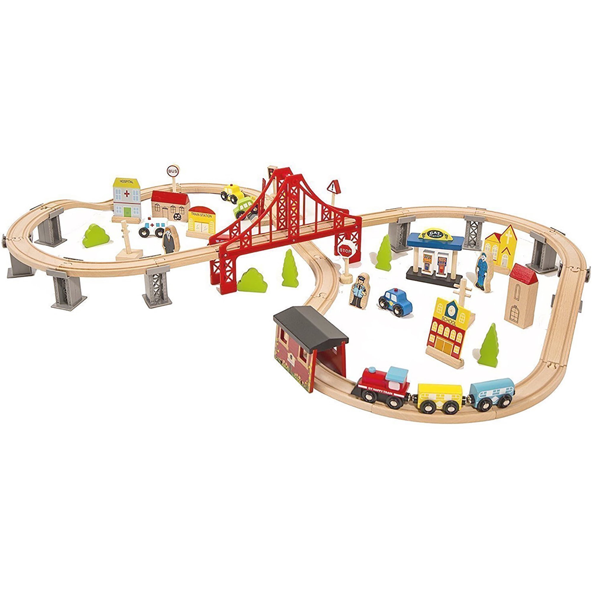 Kepooman Kids Wooden Road Crossing Track Railway Train Set for Children, Multicolor Kepooman Kids Wooden Road Crossing Track Railway Train Set for Children, Multicolor