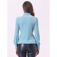 thumbnail image 3 of DARING DIVA Retro Velvet Long Sleeve Work Blouse Top M Light Blue, 3 of 6