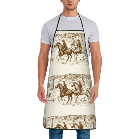 

Uemuo Western Desert Cowboys1 Printed Bib Apron Adjustable Water and Oil Resistant Cooking Kitchen Chef Apron for Women Men