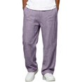 thumbnail image 5 of Yungyresw Men's Solid Linen Casual Pants Breathable Lightweight Athletic Trousers With Multi Pockets Relaxed Fit Work Trousers Purple XL, 5 of 5