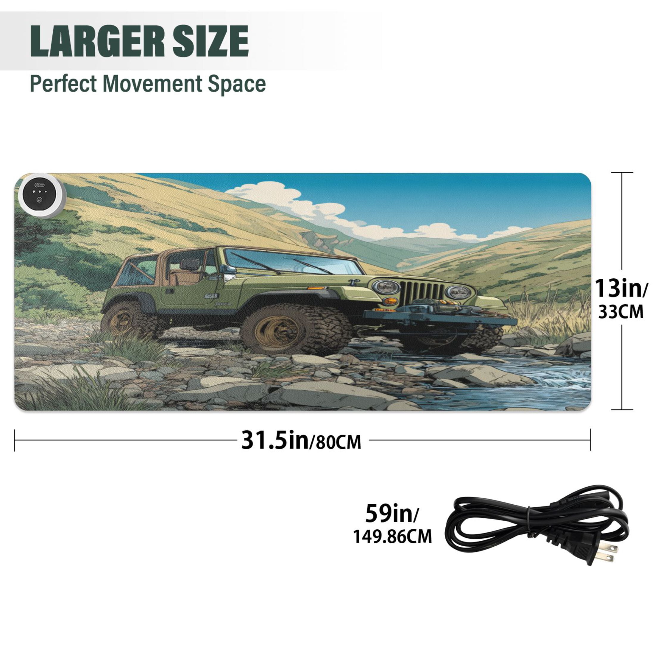 Large Heated Desk Mat Mouse Pad 31.5"x13"PU Leather Graphene Heating Desk Warmer with 3 Temperature Settings 110V US Plug Non-Slip Warm Pad for Home, Office, and Gaming Mountain Stream Jeep Adventure