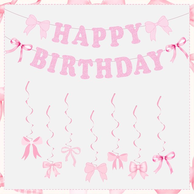KAKOWELY 1 juego de banderines con lazos para fiestas, decoraciones colgantes con espirales para cumpleaños de niñas, linda guirnalda de lazos de papel para fiestas de cumpleaños.